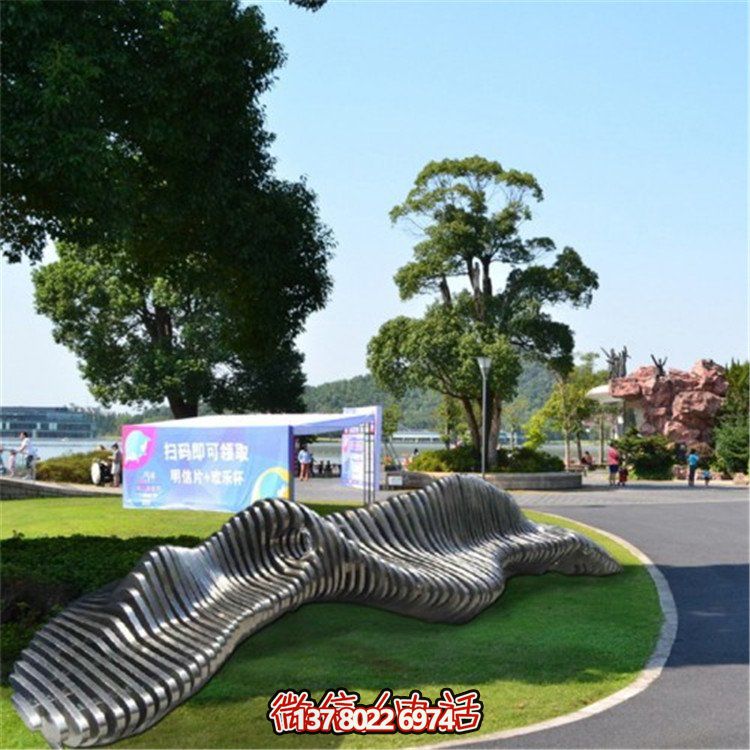 不銹鋼異形座椅，金屬波浪形雕塑抽象假山造型椅子