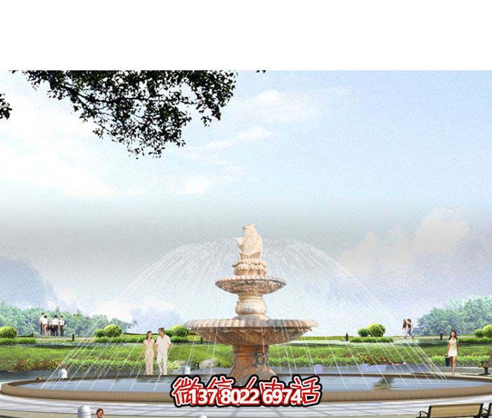 精美漢白玉噴泉，石雕鯉魚雕塑擺放