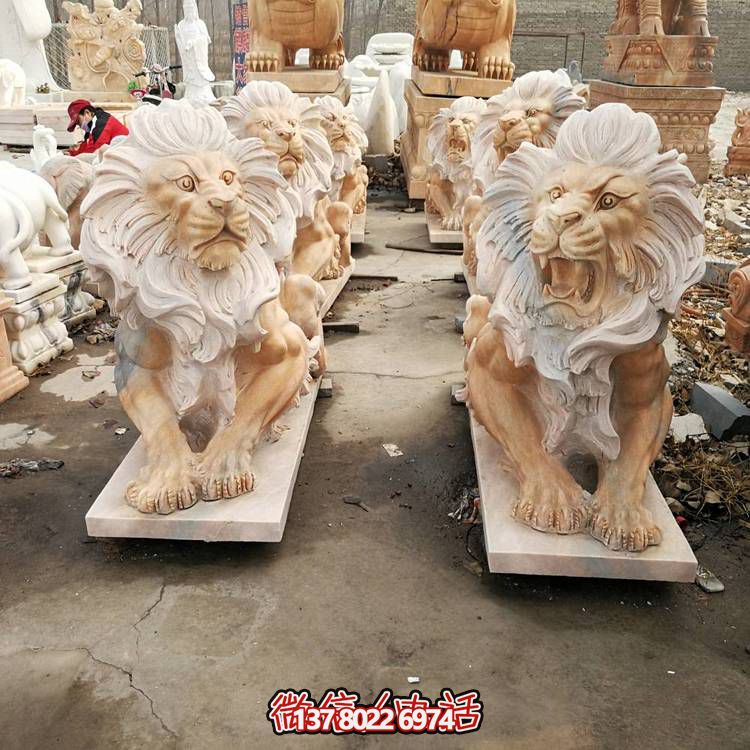大理石石雕獅子雕塑，點(diǎn)綴晚霞紅園林景觀
