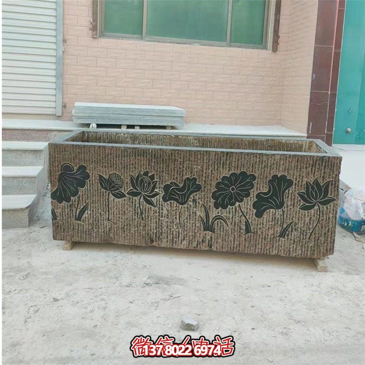 精美花崗巖石雕石缸，裝飾庭院仿古養(yǎng)魚及擺件