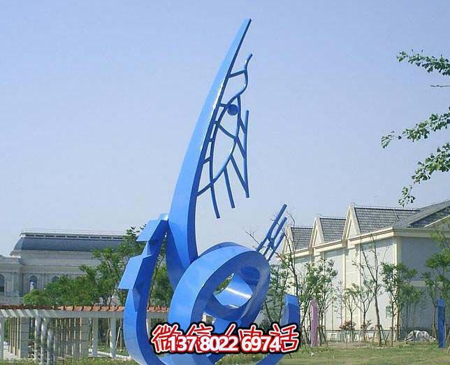 藍(lán)色不銹鋼魚雕塑，簡約裝飾街道