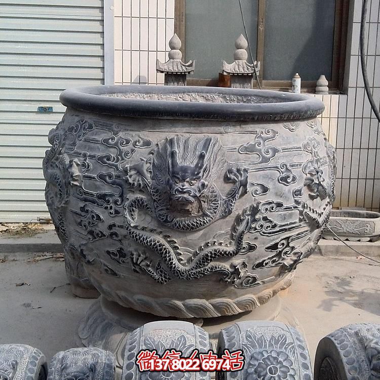 石雕仿古舊圓形裝飾缸，精美外觀，多功能應(yīng)用