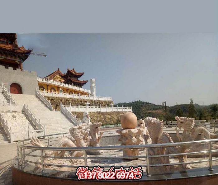 藝術(shù)燈光的魔力，紅龍戲球風(fēng)大型噴泉石雕秀