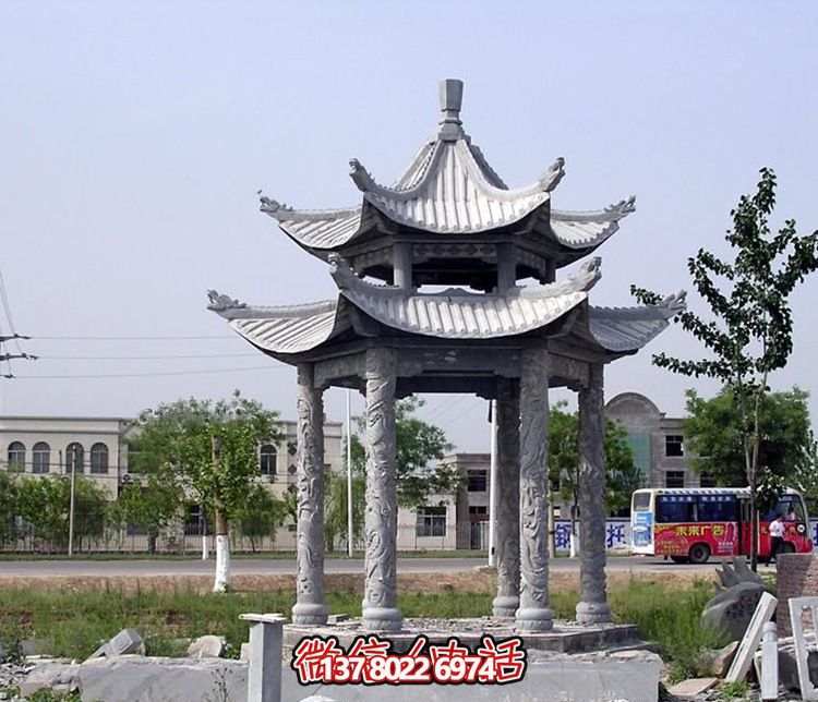 精美古建筑雕塑雙層涼亭，為公園廣場(chǎng)注入古典風(fēng)情