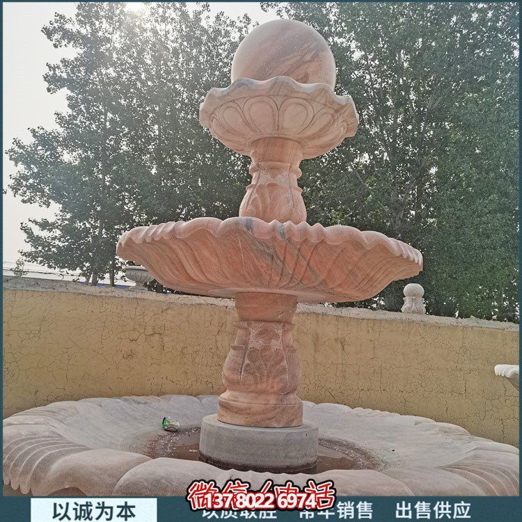 紅大理石石雕園林噴泉，展現(xiàn)絢爛晚霞