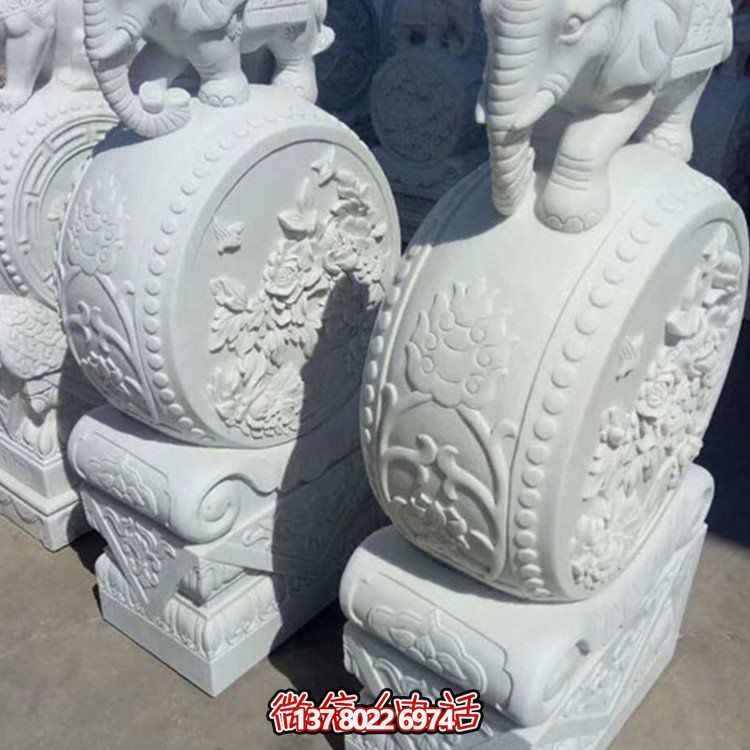 漢白玉小象石雕抱鼓，為您的別墅庭院增添優(yōu)雅氣息