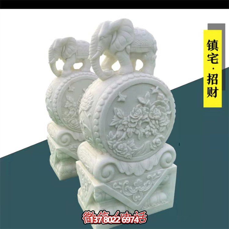 給庭院增添經(jīng)典氣息，漢白玉石抱鼓門墩裝飾