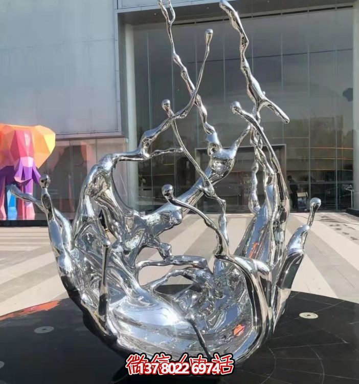 不銹鋼抽象海浪噴泉水景雕塑，開啟精致戶外新景觀