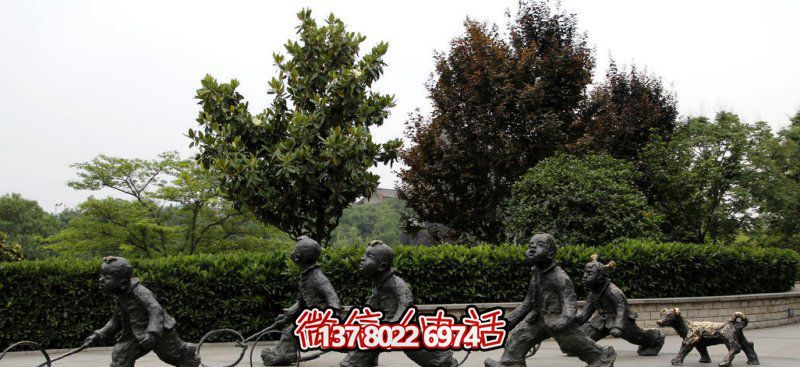 推鐵環(huán)，兒童奔跑，公園雕塑銅雕