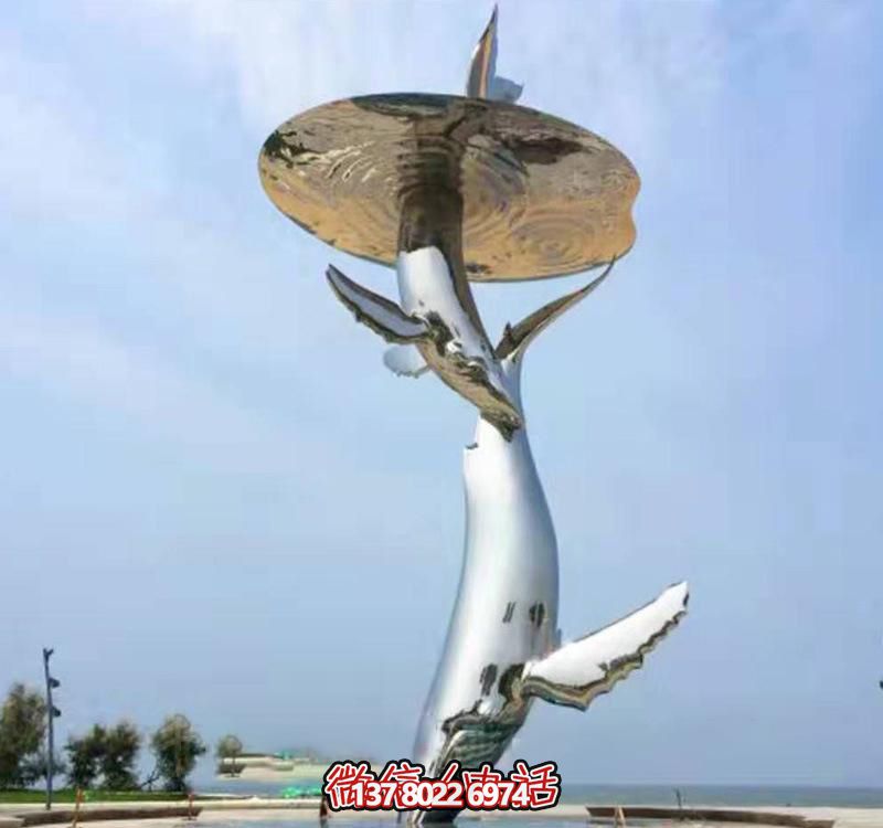 不銹鋼海豚雕塑，為戶外游泳添彩