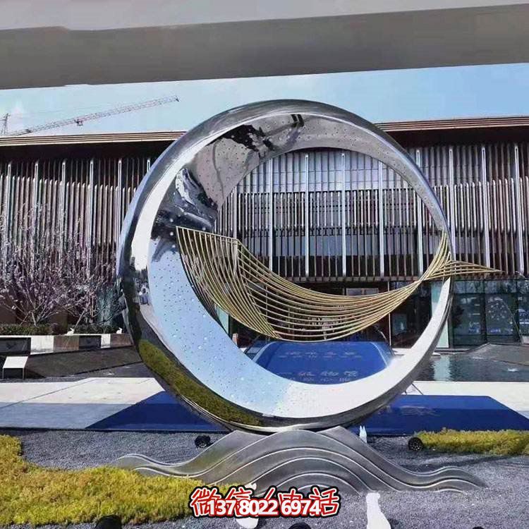 精美不銹鋼圓環(huán)雕塑，給酒店、售樓部帶來流水?dāng)[件