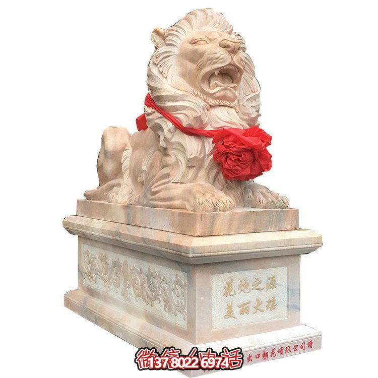 獅子大理石雕塑擺件，精美園林景觀裝飾