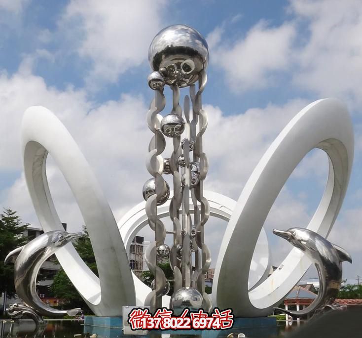 海豚個(gè)性不銹鋼雕塑，大型廣場裝飾裝置