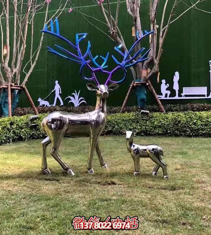 現(xiàn)代簡約不銹鋼梅花鹿擺件，點綴您的庭院園林景觀