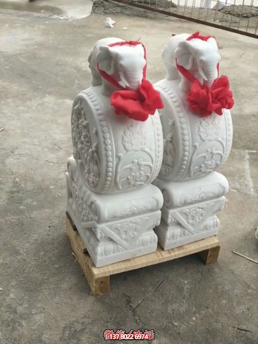 漢白玉吉祥小象雕塑，石門口擺放門墩
