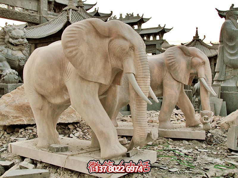 精美大理石石雕大象雕塑，美化戶外園林景區(qū)