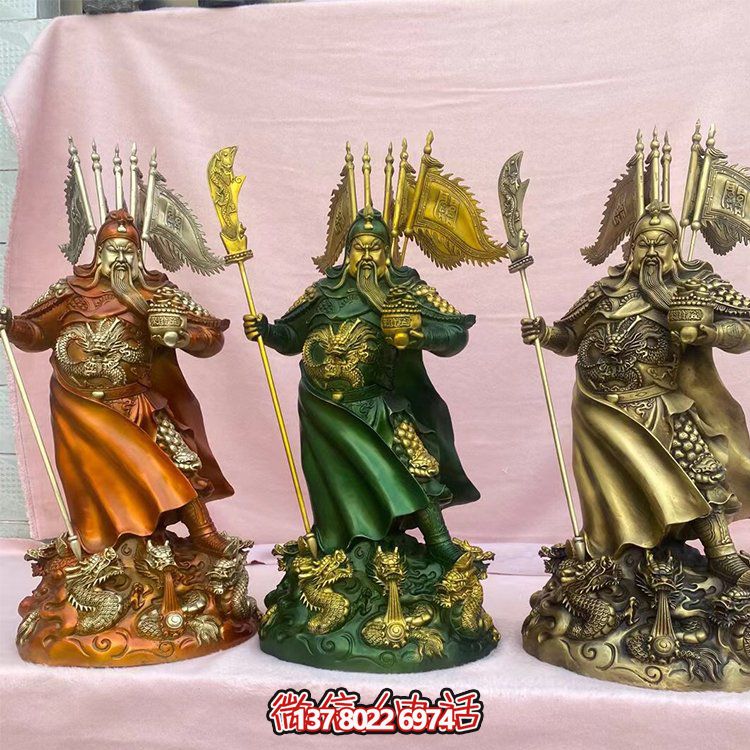 銅雕關(guān)公擺件，家居供奉雕塑裝飾