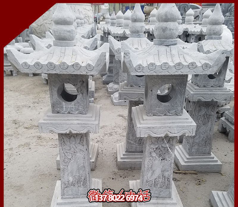 仿古石雕燈籠，裝飾戶外寺廟