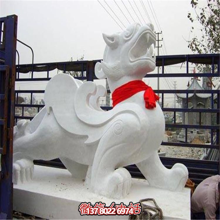 大理石石雕麒麟，古典庭院裝飾精美大型雕塑