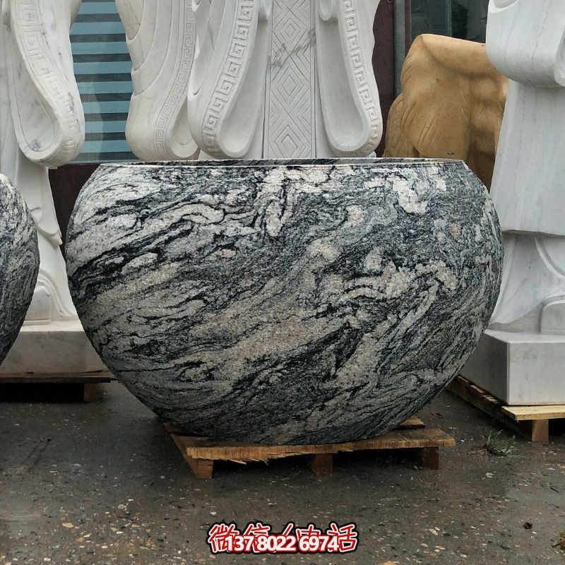 精美大理石石雕魚缸，點綴庭院雕塑