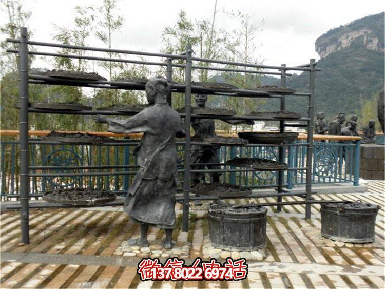 玻璃鋼仿真茶文化雕塑，大型戶外曬銅人物