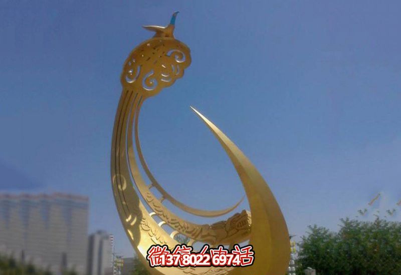 精美不銹鋼鳳凰雕塑，點(diǎn)綴戶外廣場