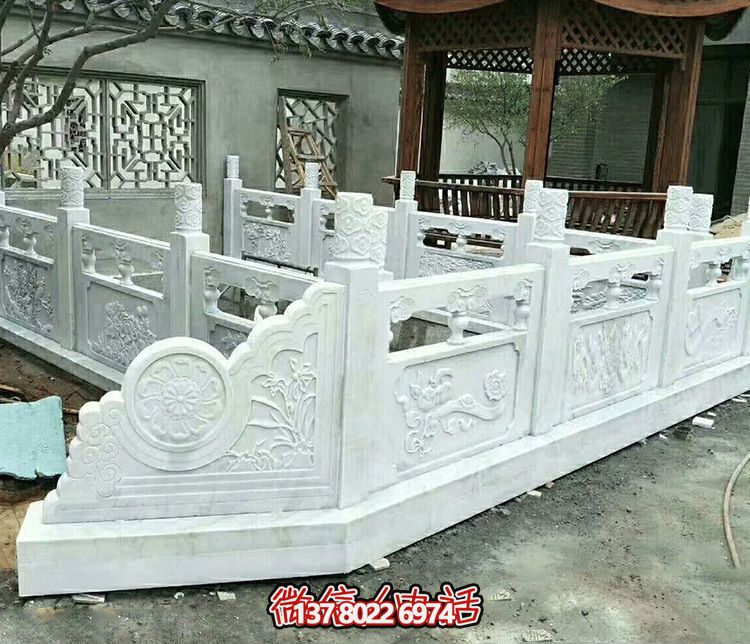 唯美古典庭院，池塘裝飾雕塑，漢白玉欄桿