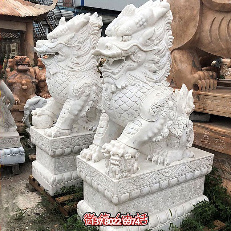 大型漢白玉石雕麒麟雕塑，為您的庭院門口增添獨特景觀
