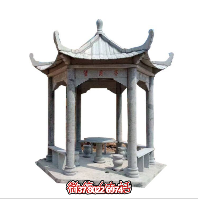 美麗月夜，精美石雕亭子