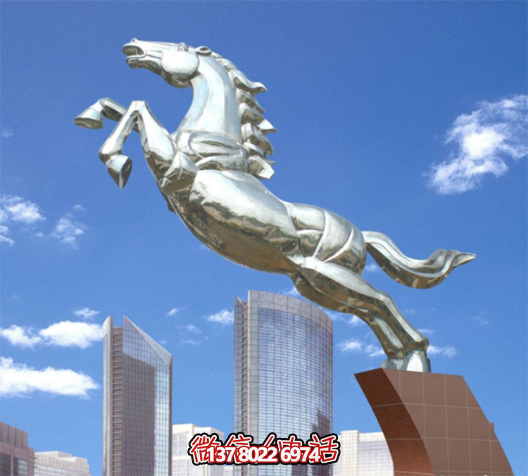 不銹鋼馬兒雕塑，鏡面騰空的馬兒雕塑，企業(yè)精神標識標志