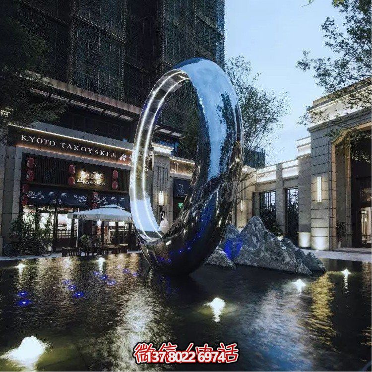 不銹鋼圓環(huán)，水景噴泉裝飾燈光雕塑