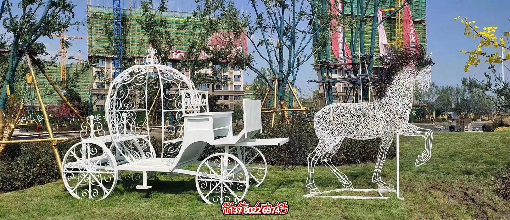 小區(qū)花園廣場(chǎng)創(chuàng)意鏤空不銹鋼馬車雕塑 小區(qū)花園廣場(chǎng)創(chuàng)意鏤空不銹鋼馬車雕塑